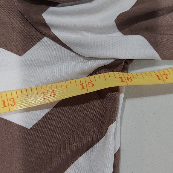 Loila Midi Dress Women's Small Chevron Pattern Brown and White Approx Tie - Picture 9 of 9